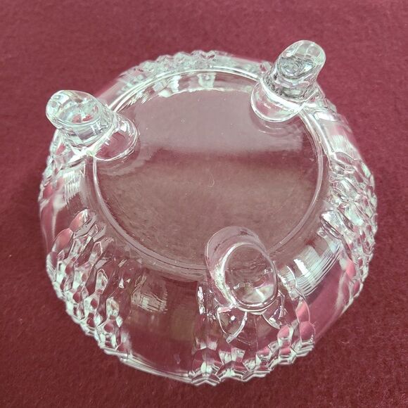 Three-Footed Pedestal Glass Candy Dish Covered Bowl Art Deco Geometric Design - Picture 6 of 13